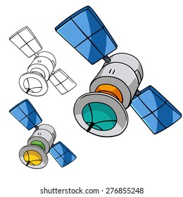 Satellite vector art isolated on white background.