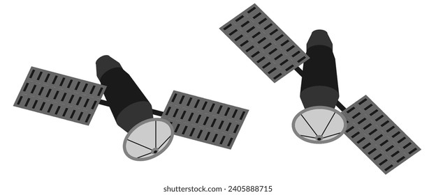 the satellite vector. flat design black and white color. vector illustration isolated on white background.
