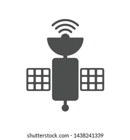 satellite vector icon isolated on white background. satellite with solar panels and satellite dish flat icon for web, mobile and user interface design