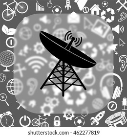 Satellite vector icon - matte glass button on background consisting of  different icons