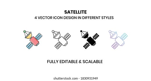 Iconos de la ilustración del vector de satélites con un estilo diferente