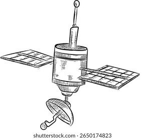 Línea de Vector satelital ilustración dibujada a mano