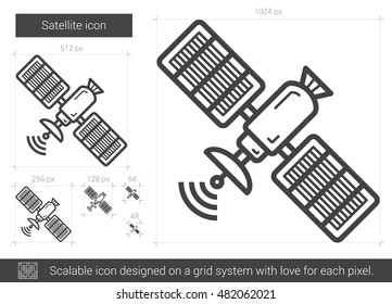 Satellite vector line icon isolated on white background. Satellite line icon for infographic, website or app. Scalable icon designed on a grid system.