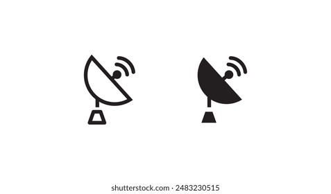 Satellite vector line icon, wireless satellite antenna line and flat icons set, editable stroke isolated on white, linear vector outline illustration, symbol logo design style