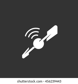 Satellite vector logo isolated on a black background. Communication icon silhouette design template. Simple symbol concept in flat style. Abstract sign, pictogram for web, mobile and infographics