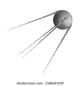 Satellite vector picture. Space satellite on white background. Astronomy picture. Cartoon satellite. Astrology illustration. Retro sputnik. Spacecraft. Clipart for logo, greeting card and decoration.