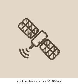 Icono de esbozo de vector satelital aislado en el fondo. Icono de Satélite dibujado a mano. Icono de sketch satelital para infografía, sitio web o aplicación.