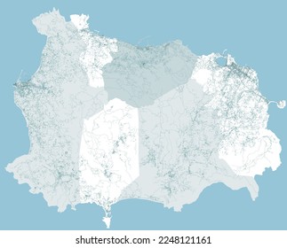 Satellite view of the island of Ischia, vector. Buildings and houses, streets. Campania. Italy. Earthquakes and tectonic movements. Problems with structures and buildings