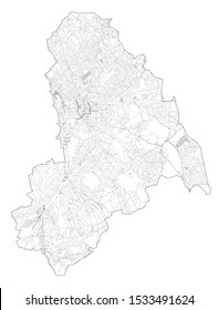 Satellite view of the London boroughs, map and streets of Croydon borough. England