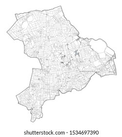 Satellite View Of The London Boroughs, Map And Streets Of Hackney Borough. England