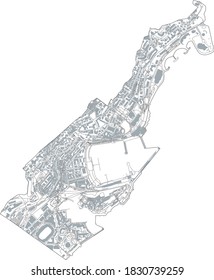 Satellite view of Monaco-Ville, map of the city-state