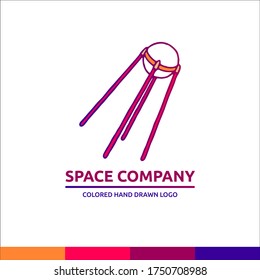 Satellite white, pink and orange univerce vector cartoon illustration space cosmos logo