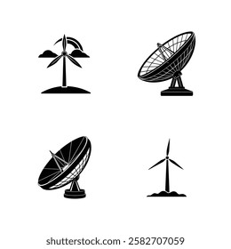 Satellite and wind turbine. Ecological vector illustration.