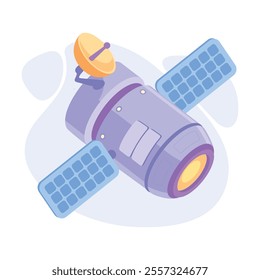 Satellite Wireless System with Antenna Flying in Outer Space Vector Illustration