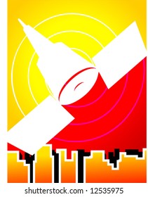  satellite in yellow and red background	