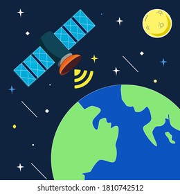 The Satellites flying above Earth planet.  Communications in space.
Vector illustration