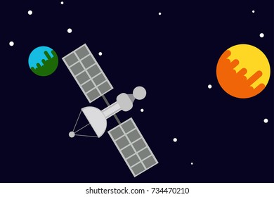 Satellites are outside the world Science. Galaxy lovely kids.illustrator flat design 