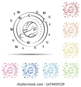 Satellites of the planet multi color icon. Element of space hand drawn icon on white background