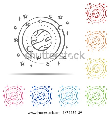 Satellites of the planet multi color icon. Element of space hand drawn icon on white background