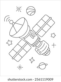 Satellites Space Coloring Page illustration