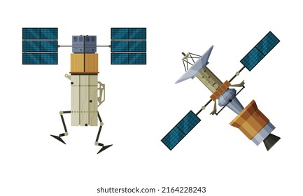 Satellites, technologies for TV and radio broadcasting vector illustration