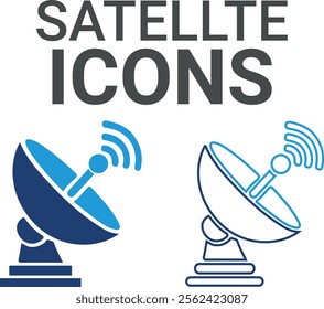 Satellte icons. Containing speak, phone, mail, contact, chat, website, satellite, radio, antenna, message and more. Solid icons collection, vector illustration.