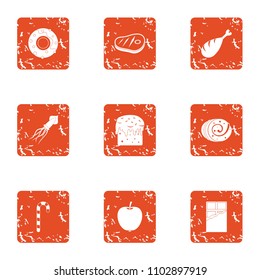 Satiate icons set. Grunge set of 9 satiate vector icons for web isolated on white background
