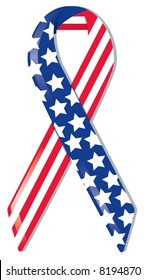 Satin Awareness Ribbon In American Flag Pattern, Representing Support Of Freedom And Nation, Remembrance Of 9|11 And World Trade Center Victims And Heroes