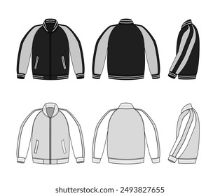 Conjunto de ilustración de Plantilla de Vector de la chaqueta de béisbol de satén (chaqueta de la universidad de satén)