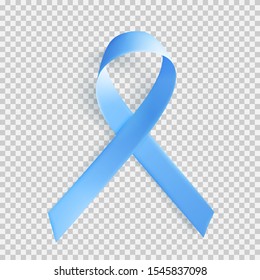 Satin blue ribbon over transparent background. Realistic medical symbol for prostate cancer awareness month in november. Vector illustration.
