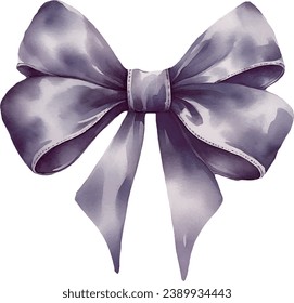 Satin bow in deep blue color, watercolor vector illustration and christmas element. Template for gift decoration, greeting cards, invitation, wedding card, save the date, celebration, anniversary.