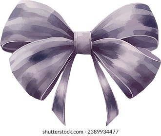 Satin bow in deep blue color, watercolor vector illustration and christmas element. Template for gift decoration, greeting cards, invitation, wedding card, save the date, celebration, anniversary.