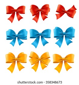 Satin Colorful Bow Set for Gifts and Decoration. Vector illustration