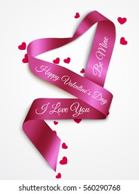 Satin curly ribbon. Valentine Day. I Love You.