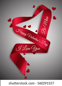 Satin curly ribbon. Valentine Day. I Love You.