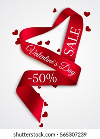 Satin curly ribbon. Valentine Day. Sale.