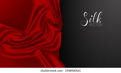 Satin fabric abstract cloth. Red silk on black background. Luxury background template vector illustration. Award nomination design element. Red Fashion Background.