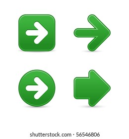 Satin green arrow sign web 2.0 buttons with shadow on white background