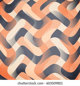 Satin Peach ribbon wave wallpaper, blue and orange