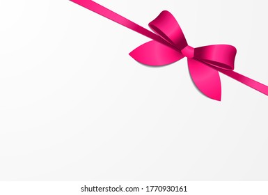 Satin pink bow with pink ribbon Vector illustration Template for posters and banners with copy space