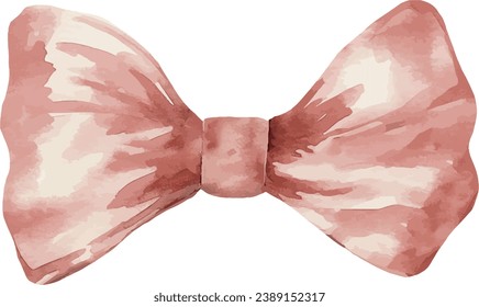 Satin pink bow, watercolor vector illustration and christmas element. Template for gift decoration, greeting cards, invitation, wedding card, save the date, celebration, anniversary, birthday, party.