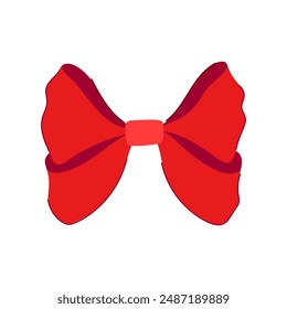 caricatura de arco rojo satinado. paquete de seda, cumpleaños de Anuncio, decoración de san valentín signo de arco rojo satinado. símbolo aislado Ilustración vectorial
