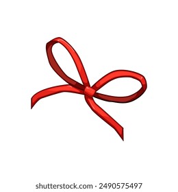 satin red bow ribbon cartoon. birthday silk, wrap valentine, festive knot  sign. isolated symbol vector illustration