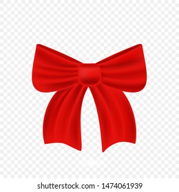 Satin red Christmas gift ribbon isolated on transparent background. Vector illustration for your design.