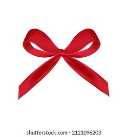 Satin red ribbon with bow isolated on white background. Vector isolated bow for the design of compositions, illustration.