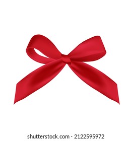 Satin red ribbon with bow isolated on white background. Vector isolated bow for the design of compositions, illustration.