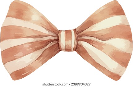 Satin redish bow with red strips, watercolor vector illustration and christmas element. Template for gift decoration, greeting cards, invitation, wedding card, save the date, celebration, anniversary.