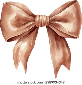 Satin redish bow, watercolor vector illustration and christmas element. Template for gift decoration, greeting cards, invitation, wedding card, save the date, celebration, anniversary, birthday, party