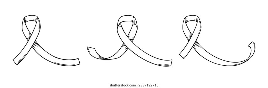 Satin ribbon for awareness day. Breast cancer awareness symbol. Sketch vector illustration isolated in white background