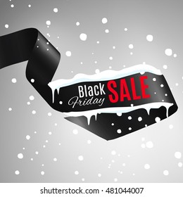 Satin ribbon with Black Friday SALE text with snowflakes